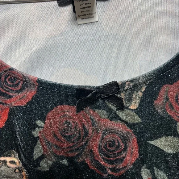 Thorn & Fable Dress Womens SM Velvet Bell Sleeve Mini Dress Rose Butterfly Print - Picture 5 of 15